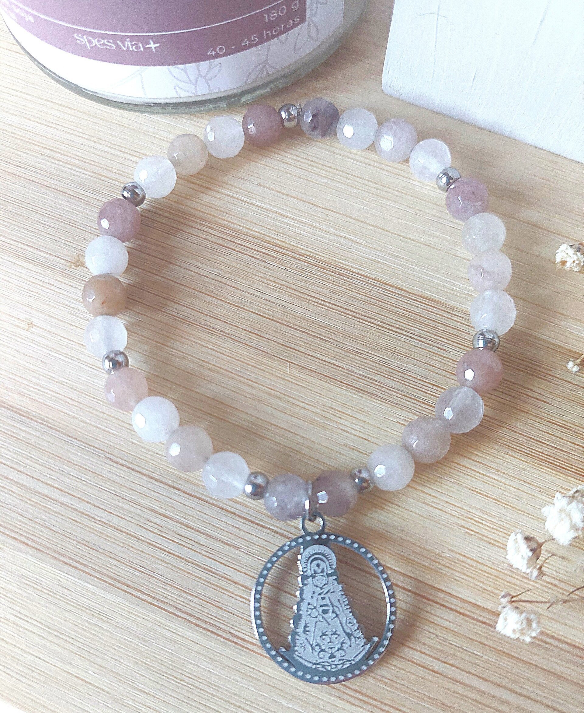 Pack Virgen Blanca - pulsera Rocío- vela aromática - 3