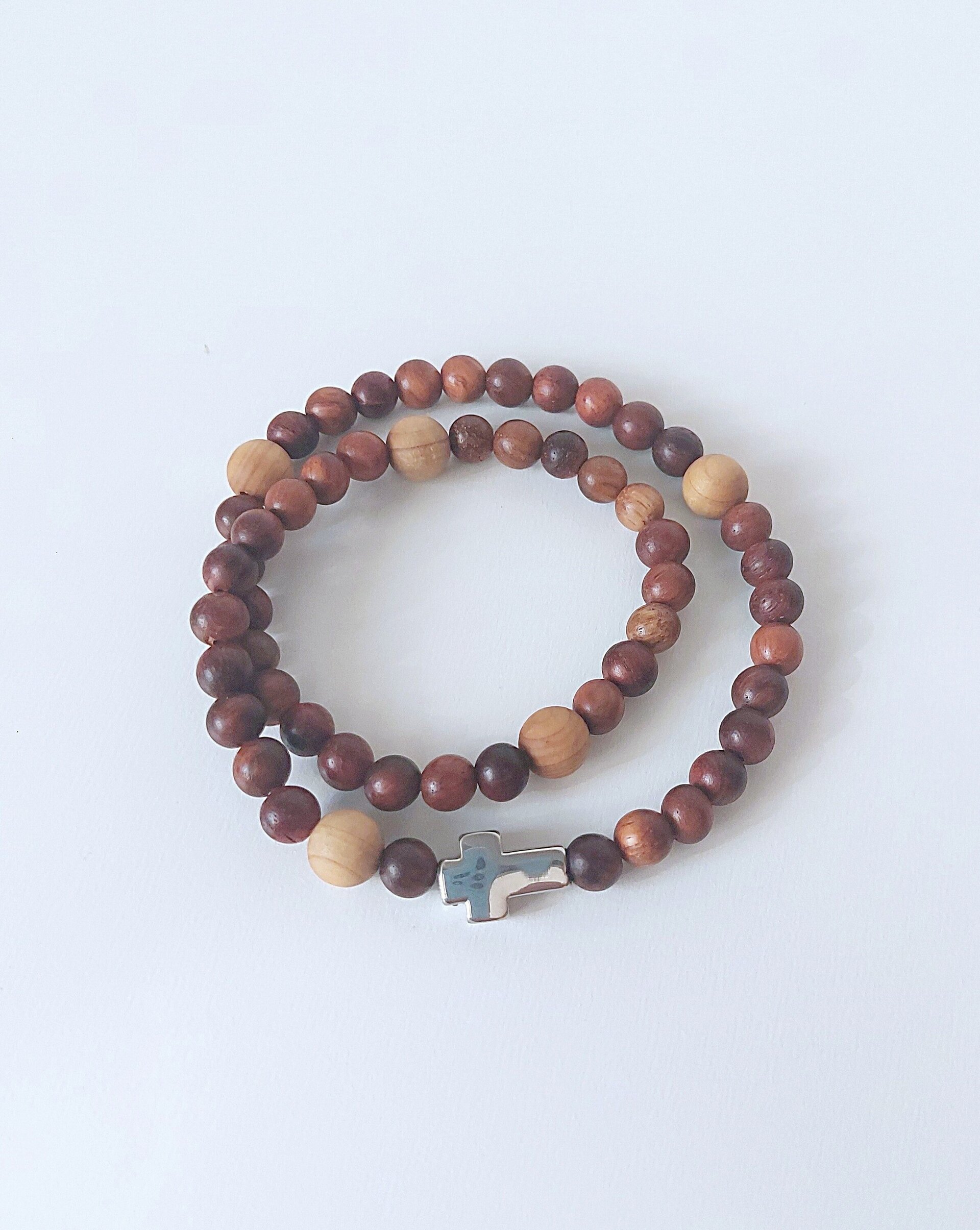 Pack Virgen Blanca - pulsera rosario madera - 3